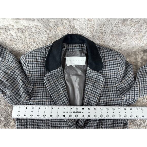 David Eliot Petite Size Mp Houndstooth Career V Neck Blazer Jacket Gray 2 Button - Picture 5 of 8